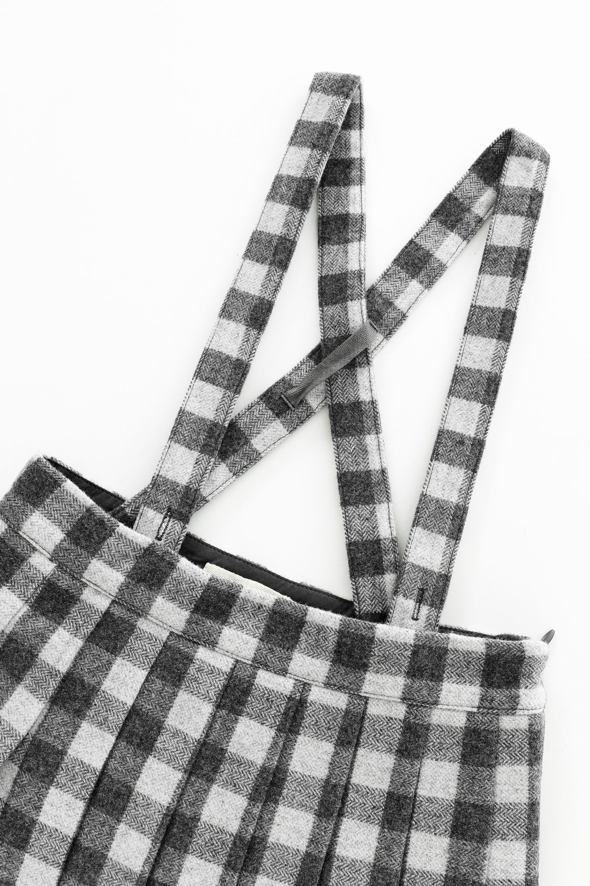 Checkered Pleated Suspender Skirt