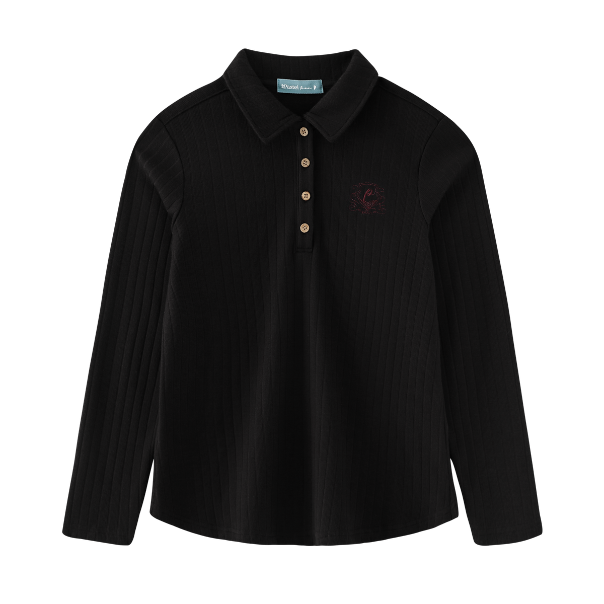 Ribbed Button-Collar Tshirt