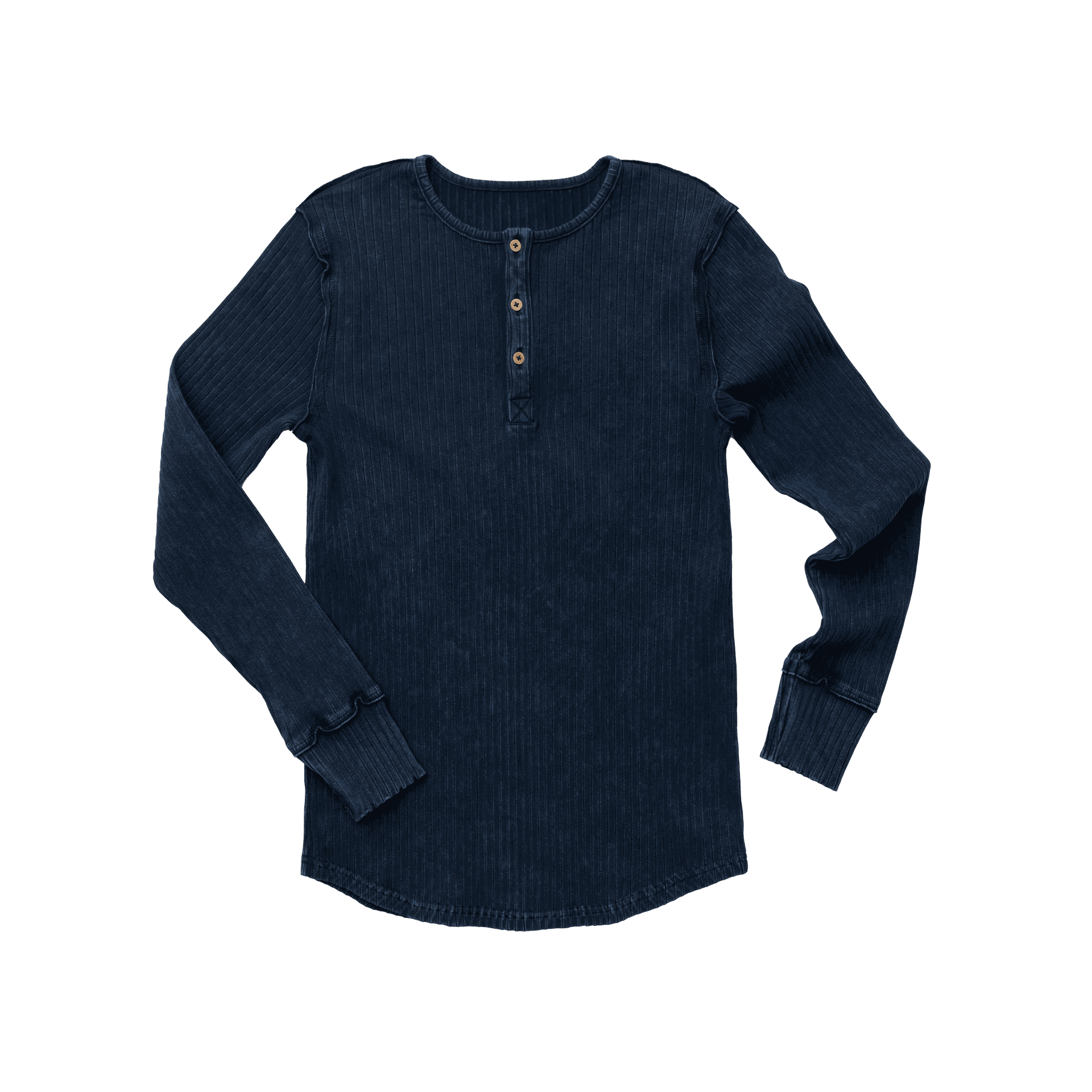 Rib Knit Washed L/S Henley