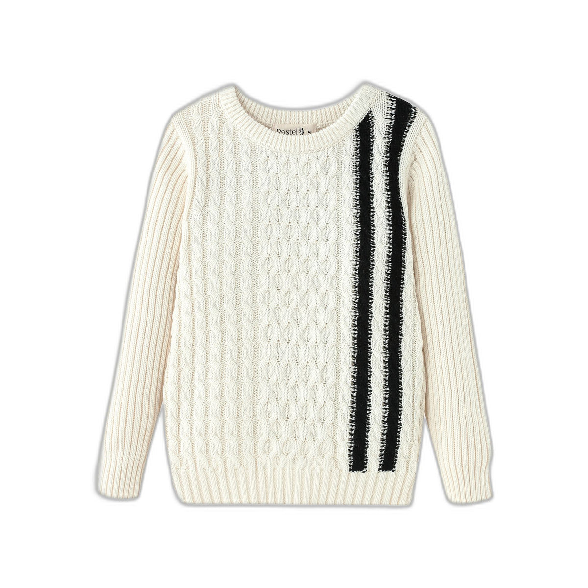 Cable Sweater With Contrast Stripes