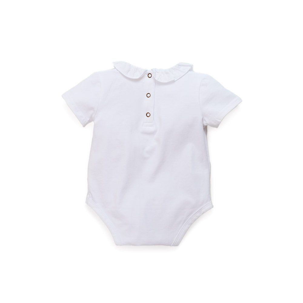 Short Sleeve Onesie With Ruffle Neck