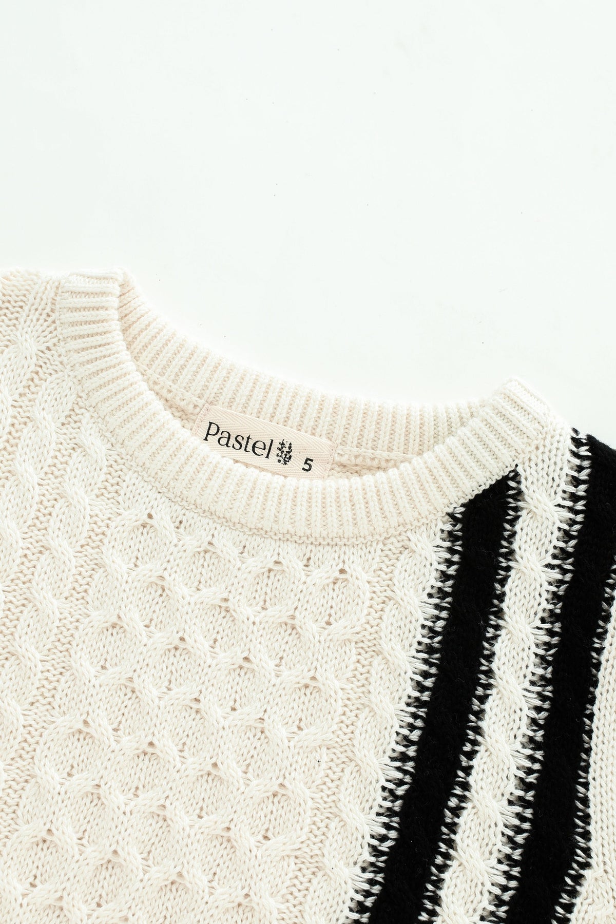 Cable Sweater With Contrast Stripes
