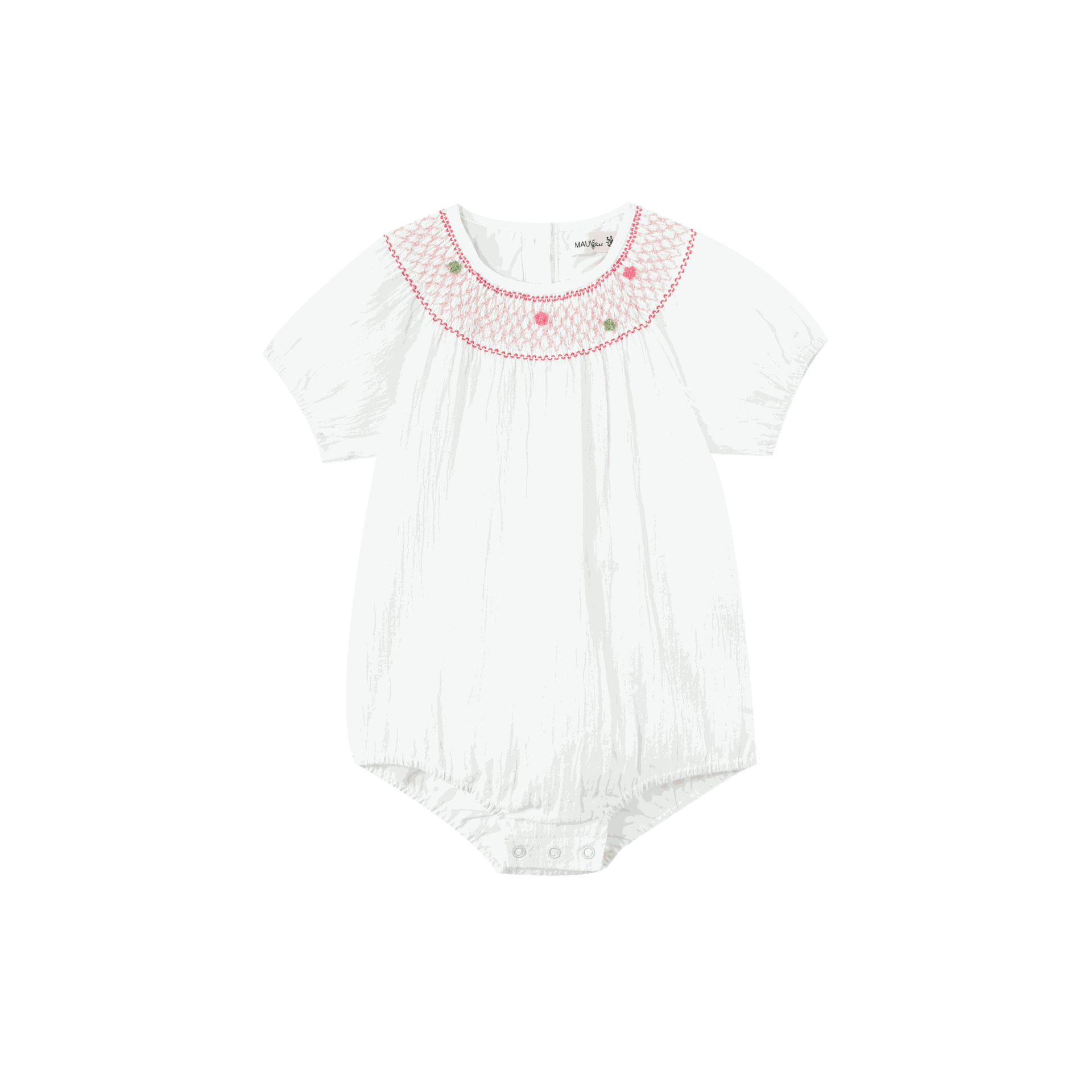 Linen Romper With Floral Smocking