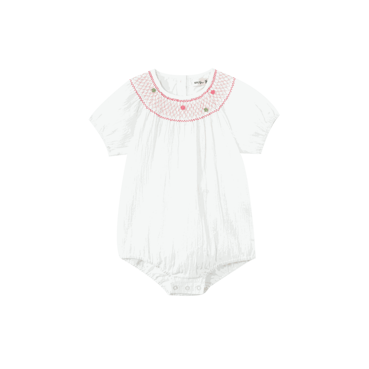 Linen Romper With Floral Smocking