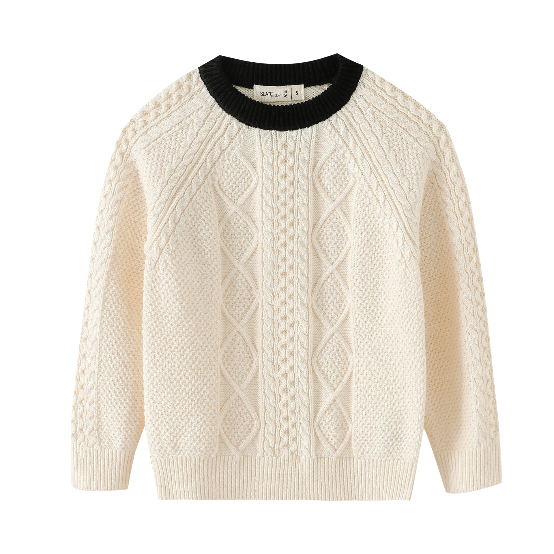 Cable Knit Sweater With Contrast Edging