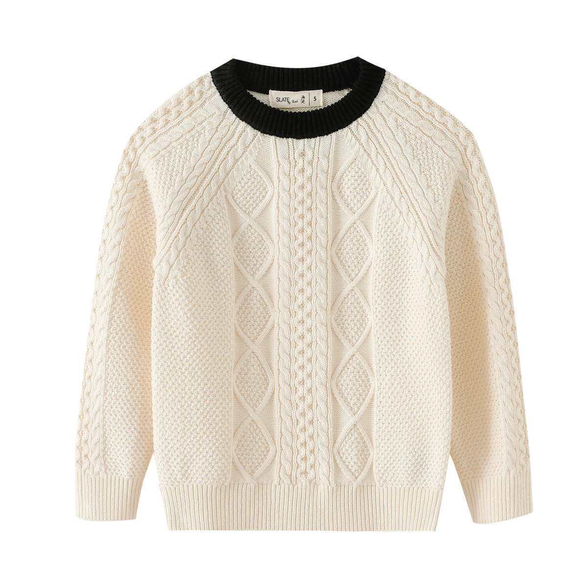 Cable Knit Sweater With Contrast Edging