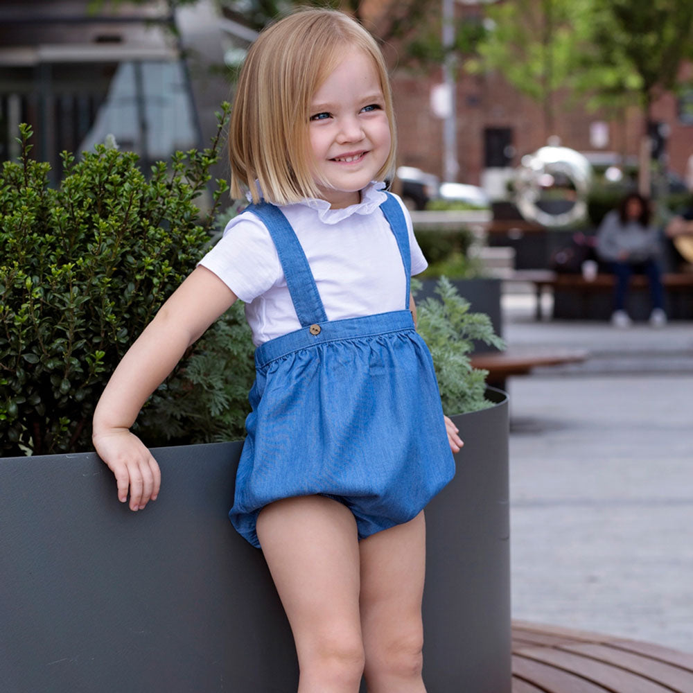 Short Sleeve Onesie With Ruffle Neck