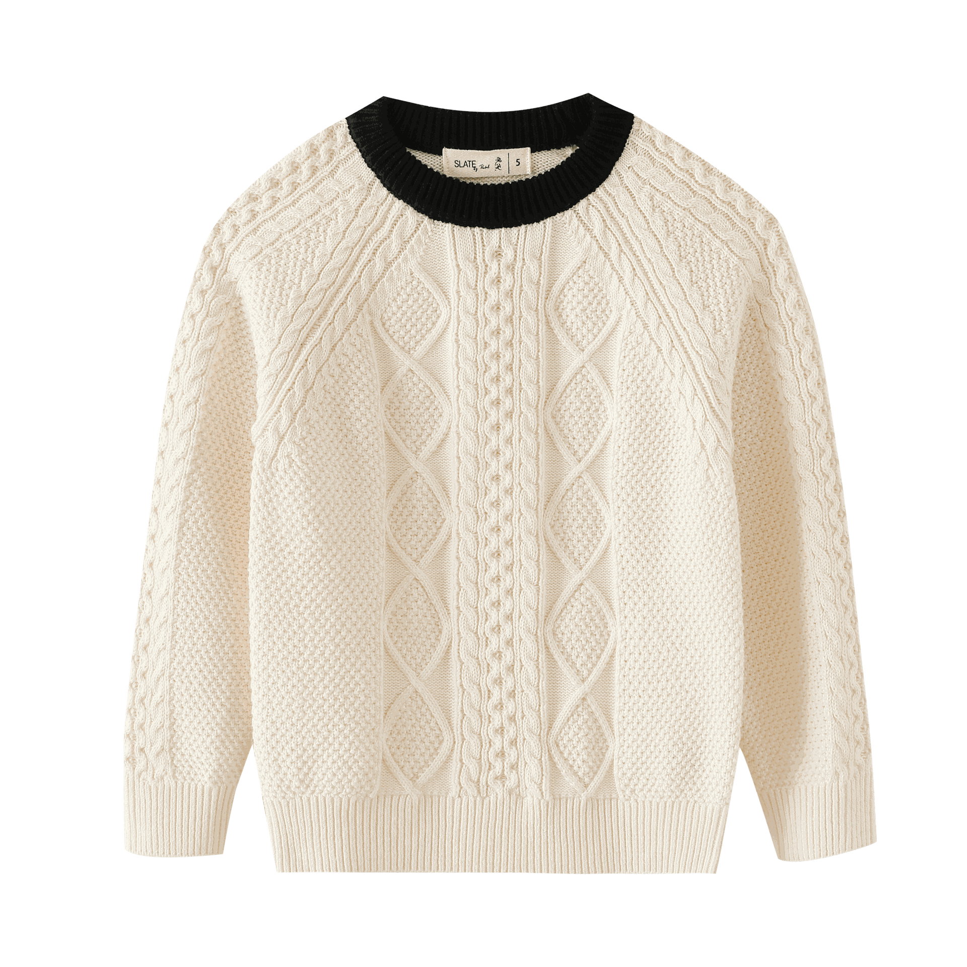Cable Knit Sweater With Contrast Edging