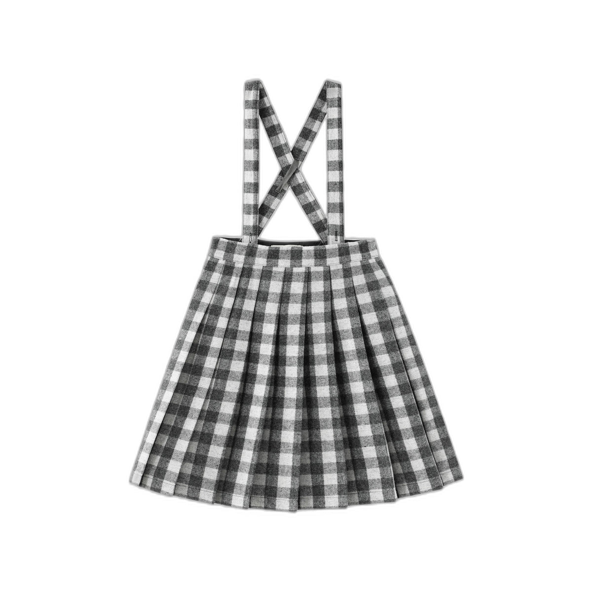 Checkered Pleated Suspender Skirt