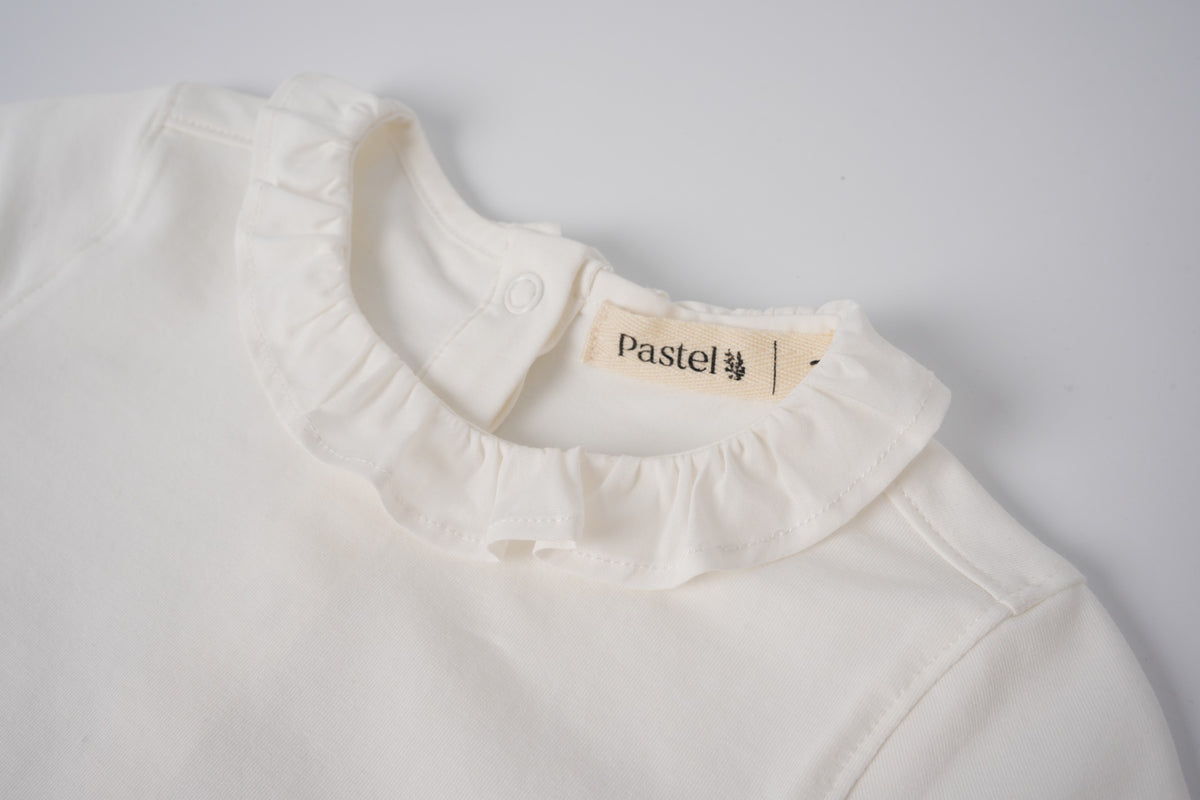Short Sleeve Onesie With Ruffle Neck