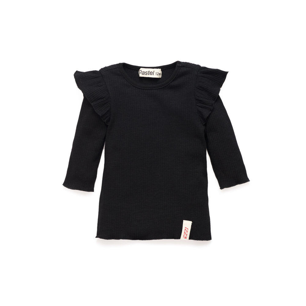 3/4 Sleeve Ribbed Flutter Tee