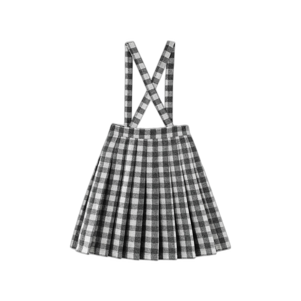 Checkered Pleated Suspender Skirt