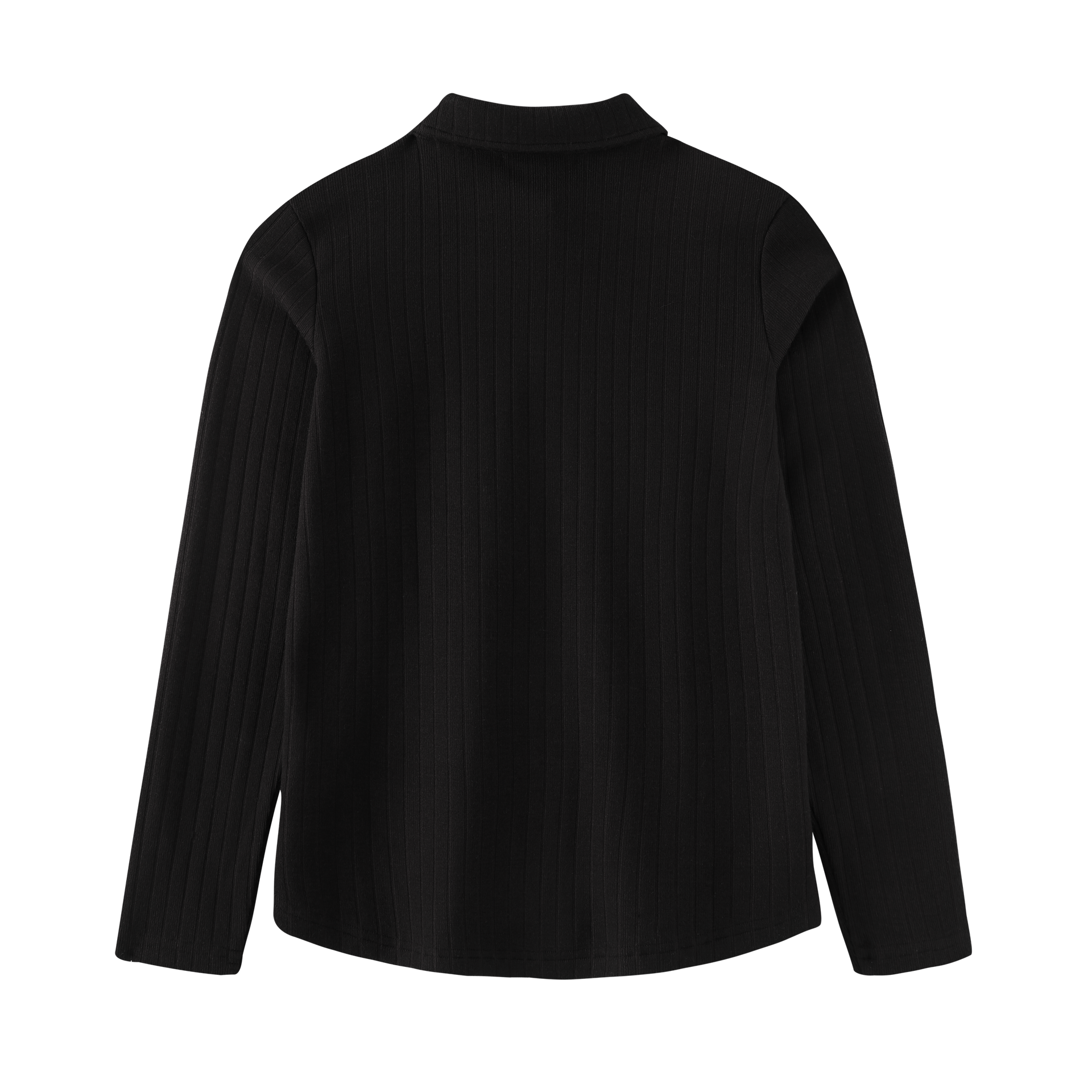 Ribbed Button-Collar Tshirt