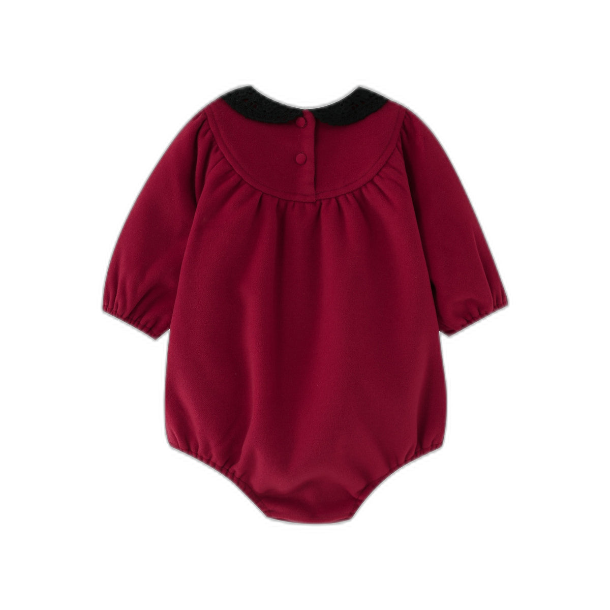 Round Yoke Wool Romper With Crochet Collar