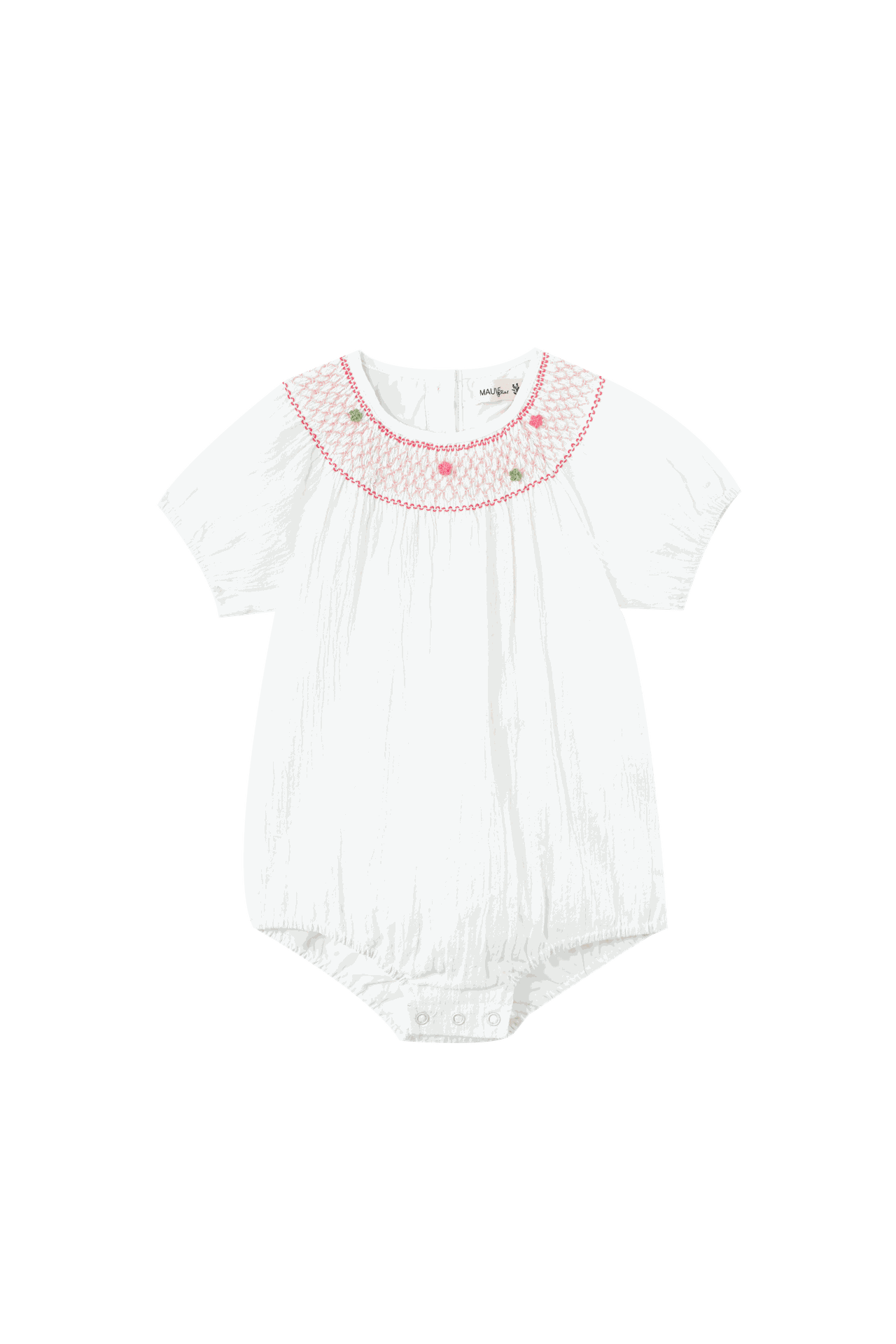 Linen Romper With Floral Smocking
