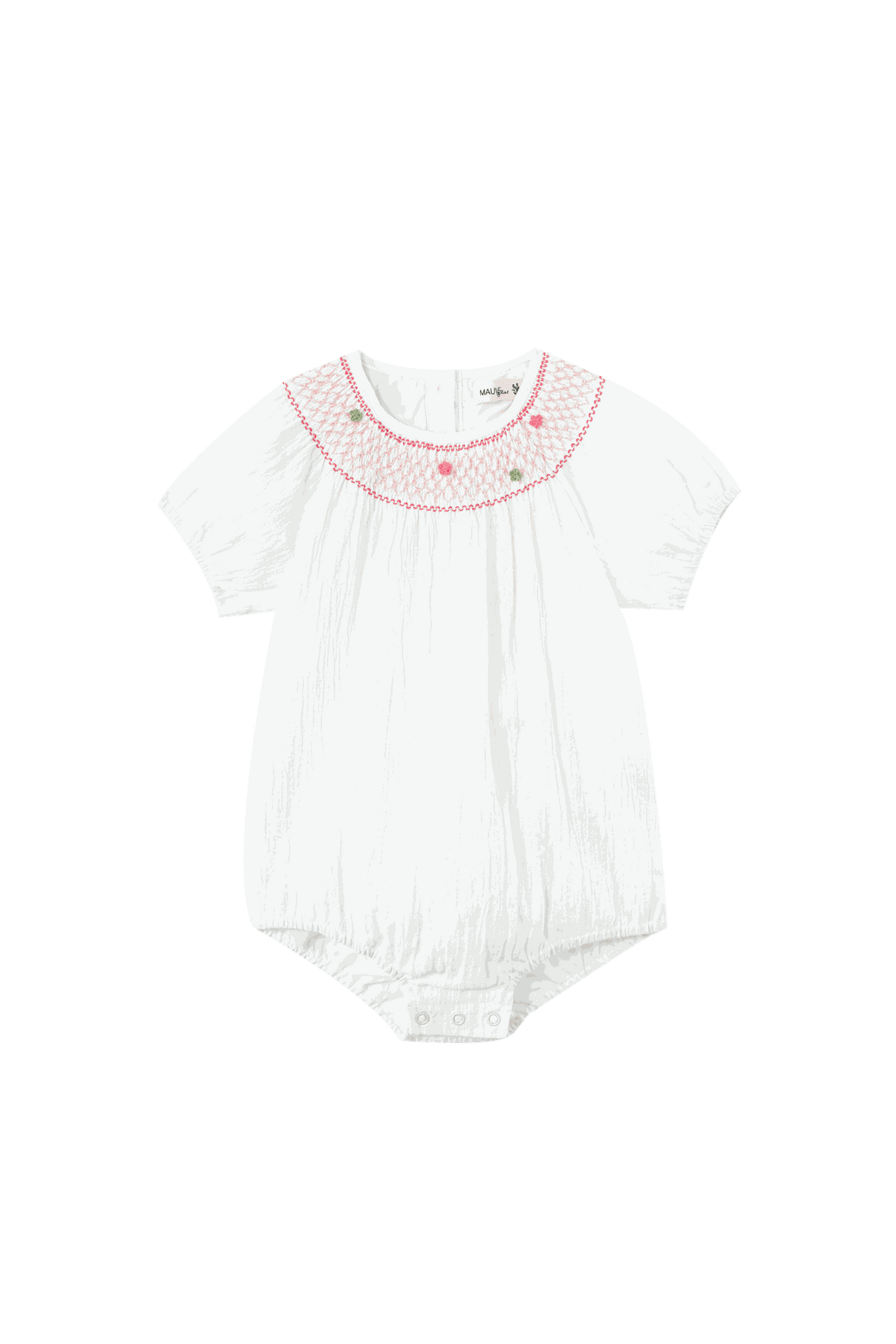 Linen Romper With Floral Smocking