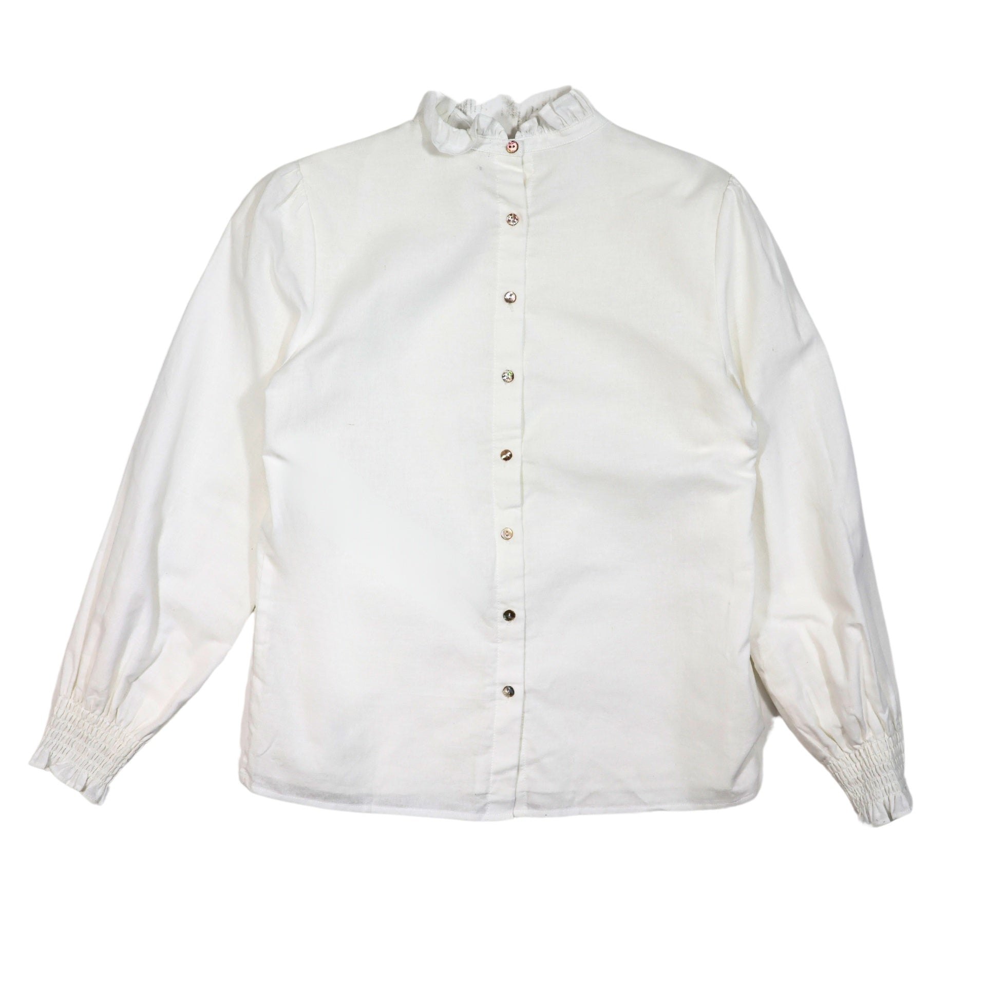 Linen Blouse With Ruffle At Neck And Back Buttons