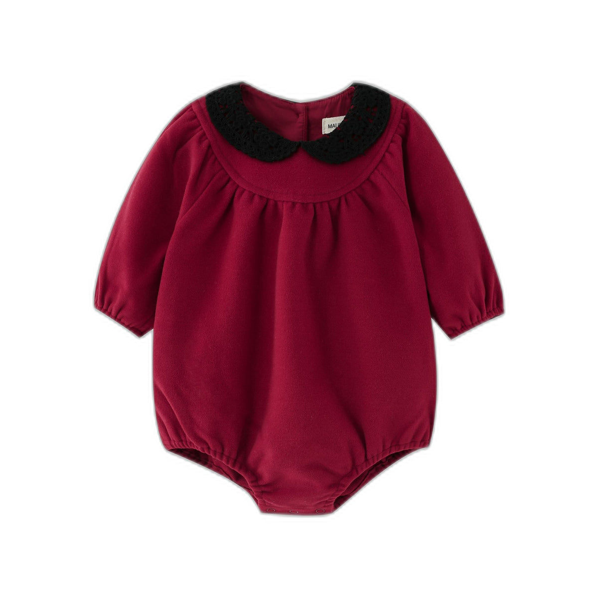 Round Yoke Wool Romper With Crochet Collar