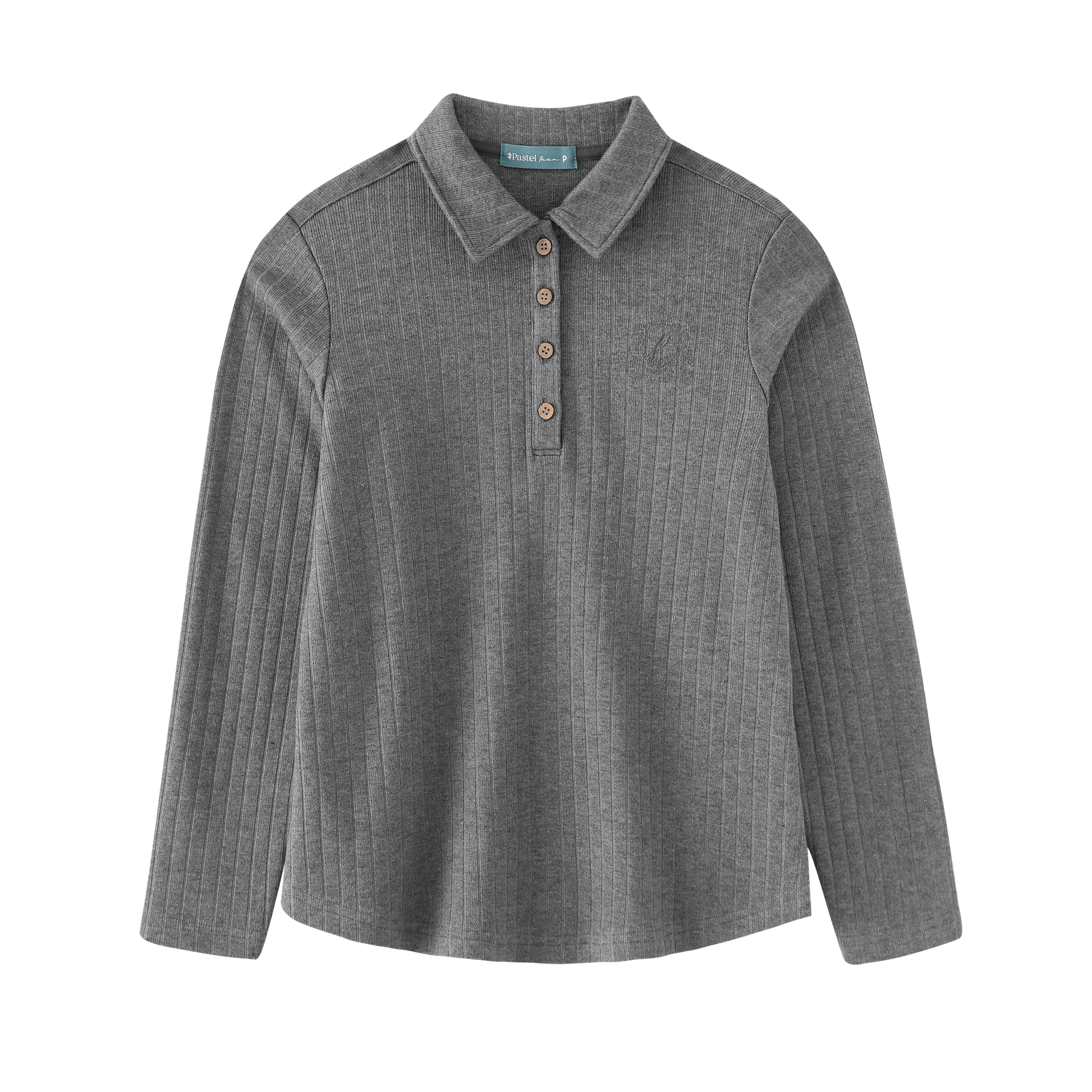 Ribbed Button-Collar Tshirt