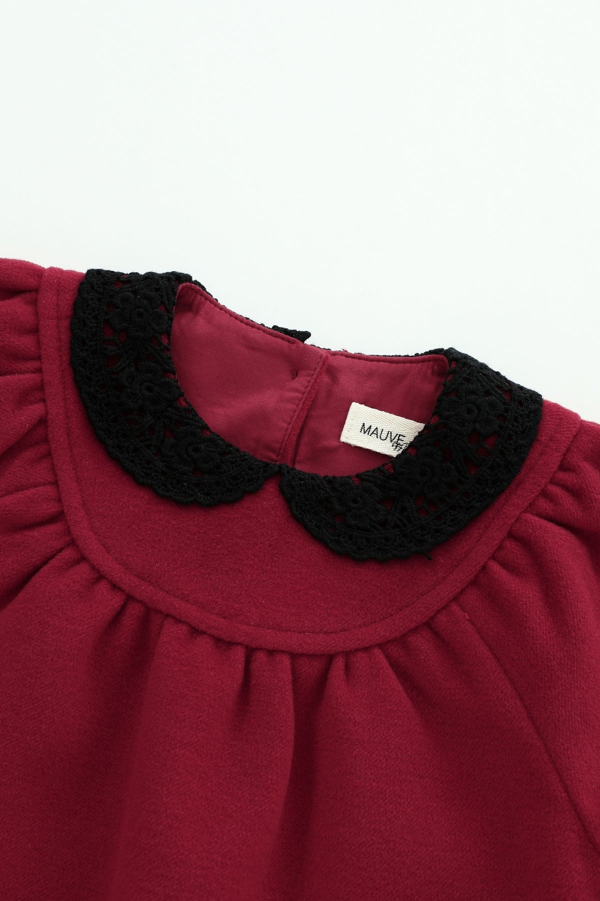 Round Yoke Wool Romper With Crochet Collar