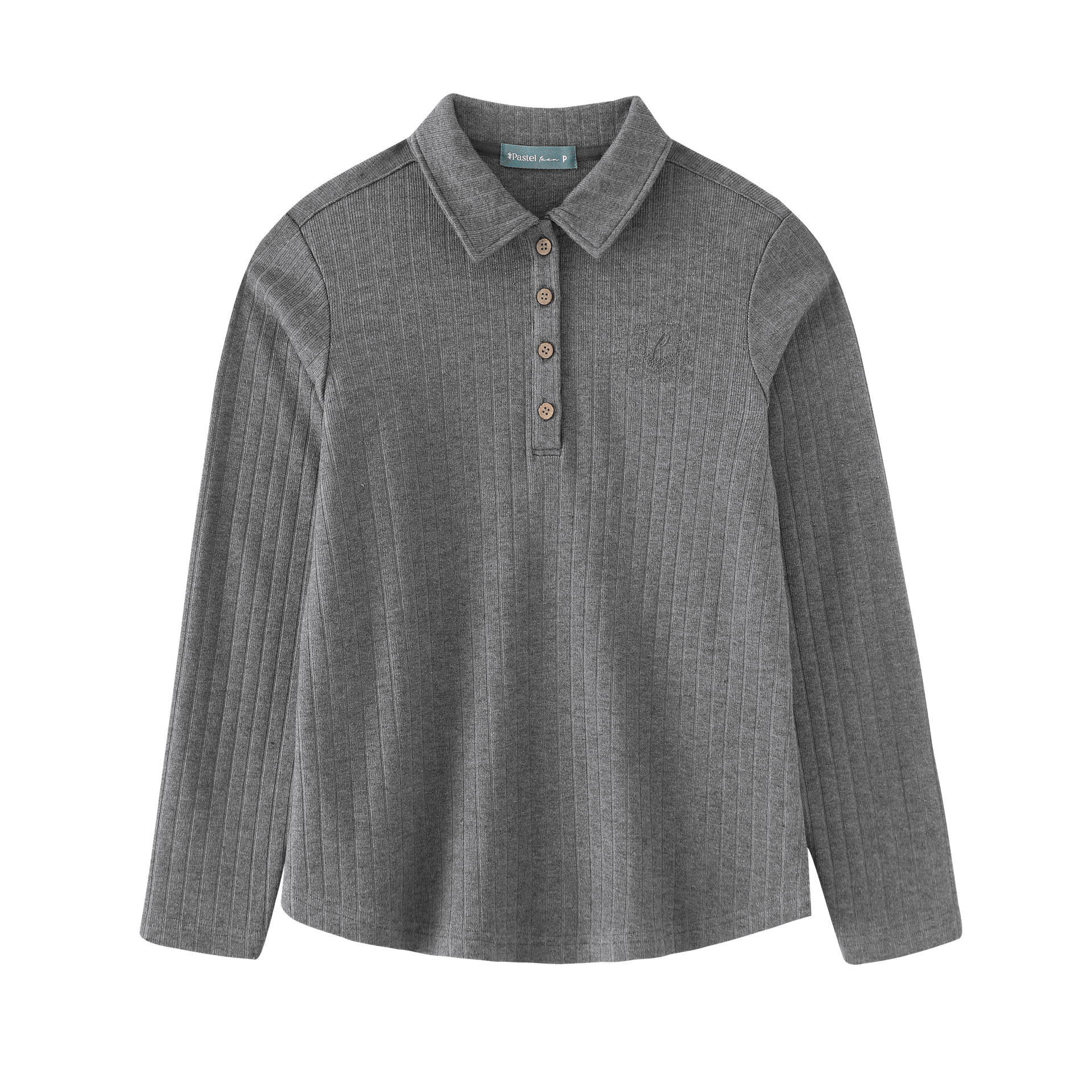Ribbed Button-Collar Tshirt