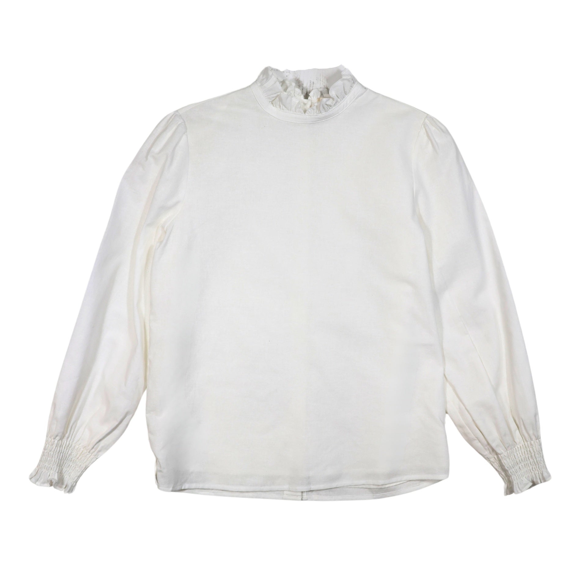 Linen Blouse With Ruffle At Neck And Back Buttons