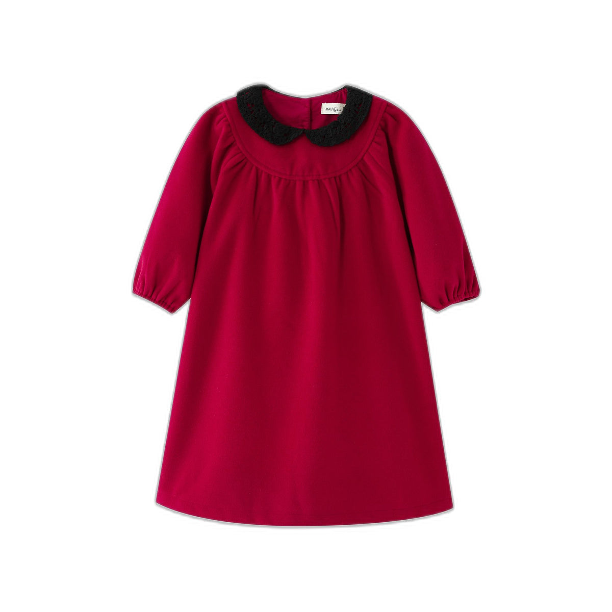 Round Yoke Wool Dress With Crochet Collar