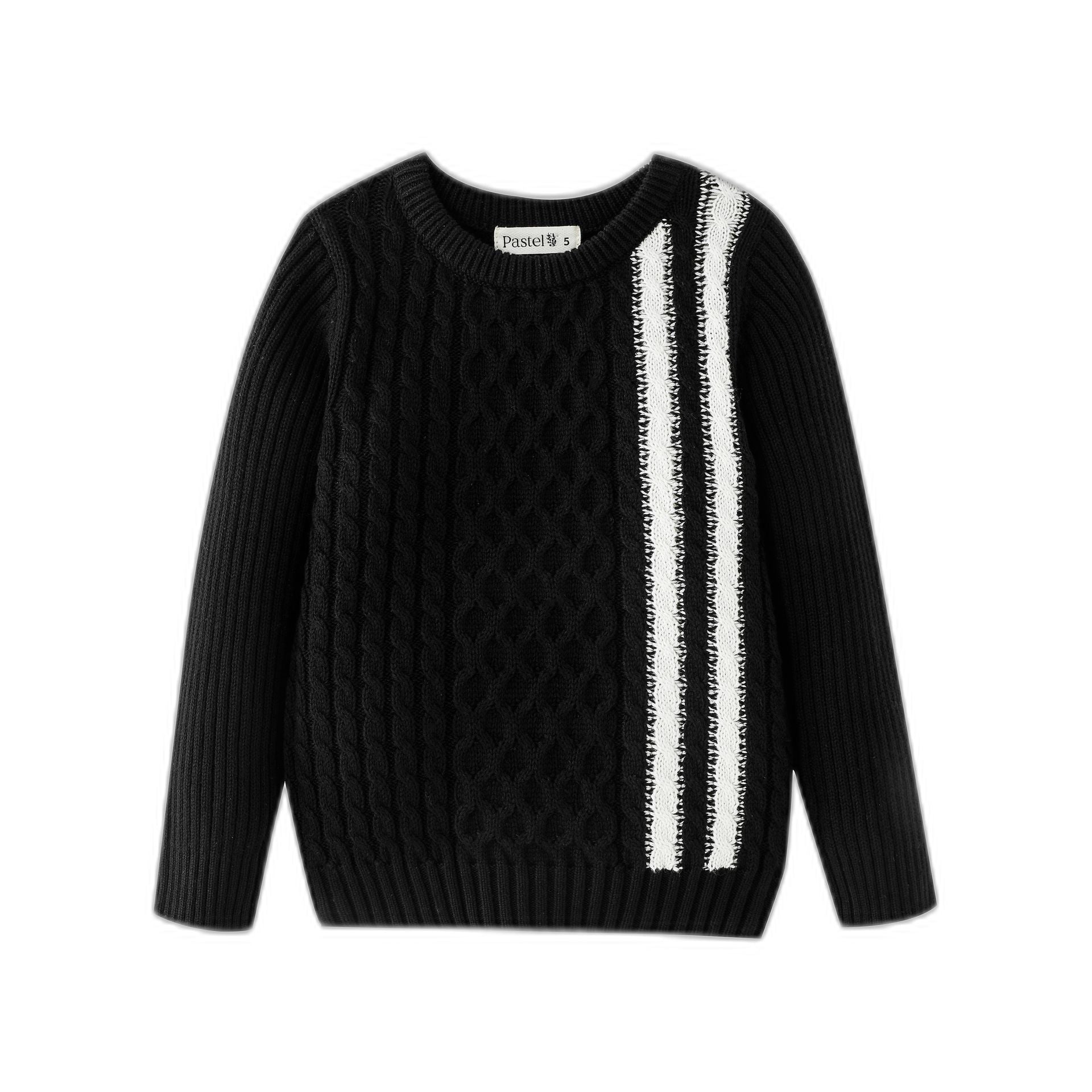 Cable Sweater With Contrast Stripes