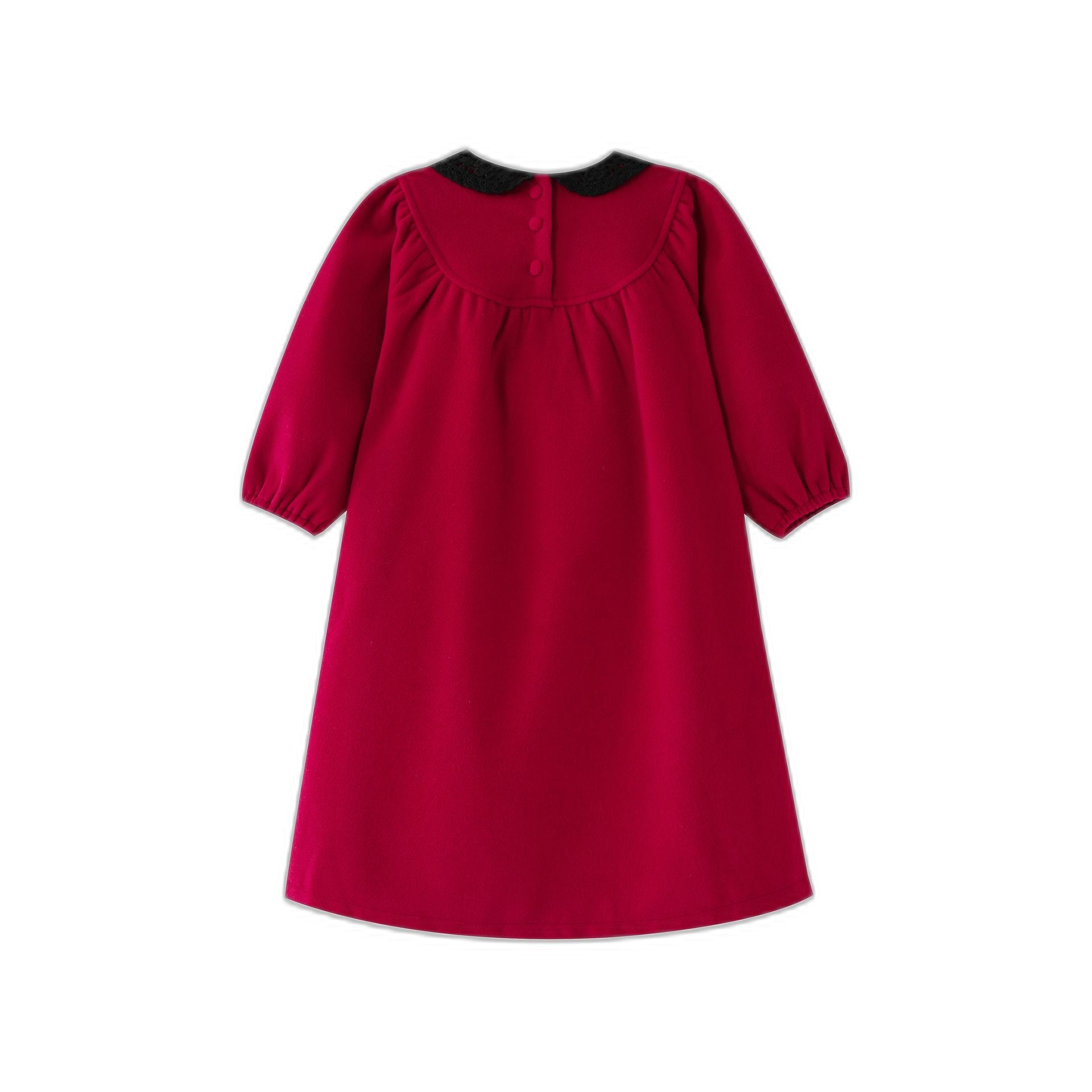 Round Yoke Wool Dress With Crochet Collar