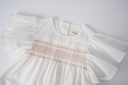 FLUTTER SLEEVE LINEN DRESS WITH SMOCKING