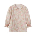 SMOCKED ROUND YOKE FLORAL BLOUSE