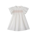 FLUTTER SLEEVE LINEN DRESS WITH SMOCKING