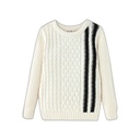 CABLE SWEATER WITH CONTRAST STRIPES