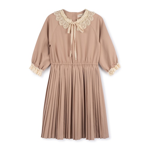 [F24-MDG205B-MV] Crochet Collar Pleated Dress