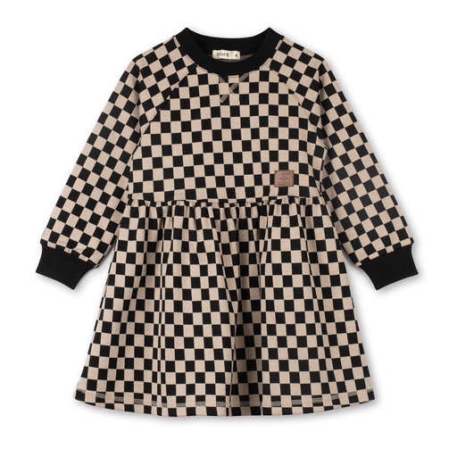 [F24-WDG208-BK] Checkered Drop Waist Dress