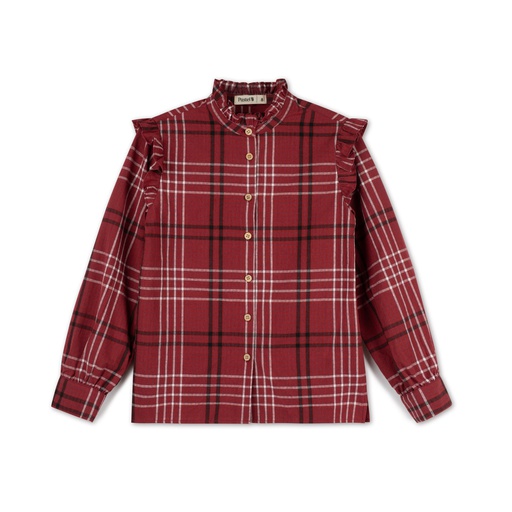 [F24-WTG201-WN] Plaid Ruffle Blouse