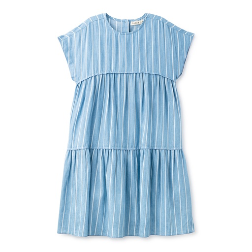 DENIM STRIPED TIERED DRESS 