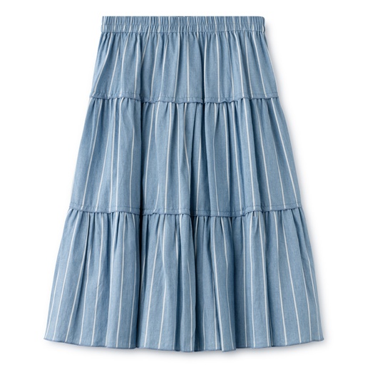 [S24-WSG303C-DS] DENIM STRIPED TIERED SKIRT