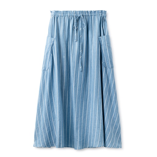 [S24-WSPT301B-DS] DENIM STRIPED MIDI SKIRT