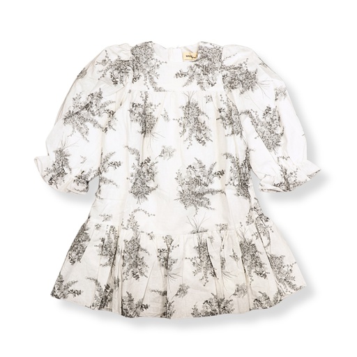 [S24-MDG302-MM] PRINTED PUFF SLEEVE DRESS WITH FLOUNCE