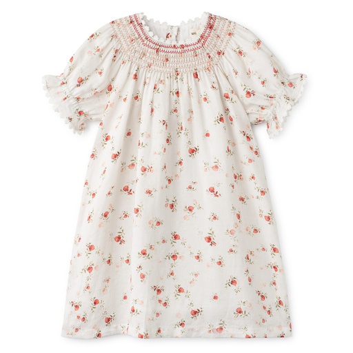 [S24-MDG304-LM] PETAL PRINT SMOCKED LINEN DRESS