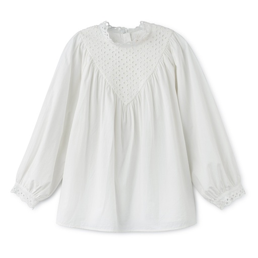 [S24-MTPT301-WH] EYELET V YOKE BLOUSE