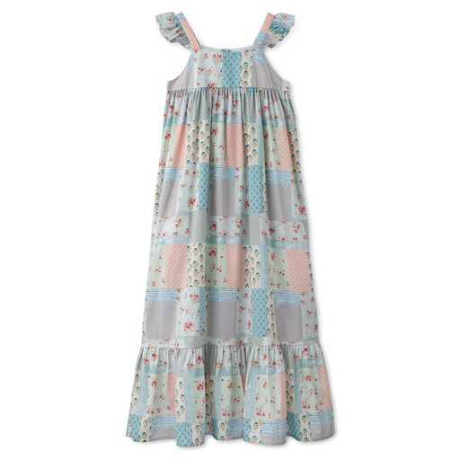 [S24-KDG301-MP] FLUTTER SLEEVE PATCHWORK MAXI WITH FLOUNCE