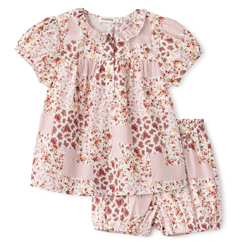 [S24-KIG303-RP] PRINTED RUFFLE NECK BLOOMER SET