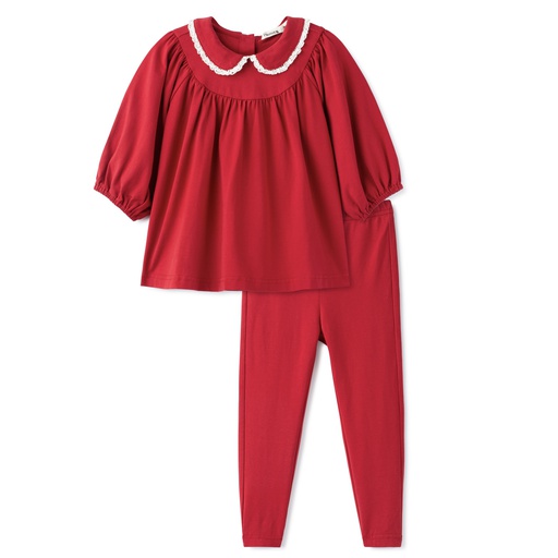 [S24-KIG304-RD] PETER PAN COLLAR TRIMMED TOP WITH LEGGING SET