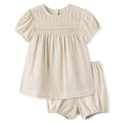 [S24-MMIG305-FL] SHORT SLEEVE TUCKS BLOOMER SET