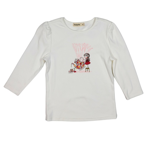 [S24-WNTG320A-WH] 3/4 SLEEVE TSHIRT WITH GIRL FLORAL PRINT