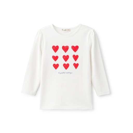 [S24-WNTG320B-WH] 3/4 SLEEVE TSHIRT WITH HEARTS PRINT