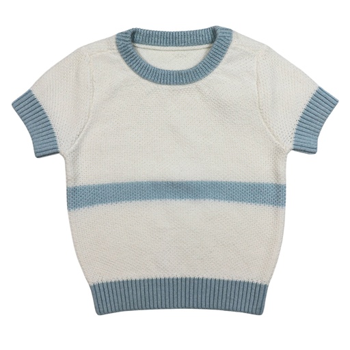 [S24-MNTB305-WH] SHORT SLEEVE SWEATER WITH STRIPE