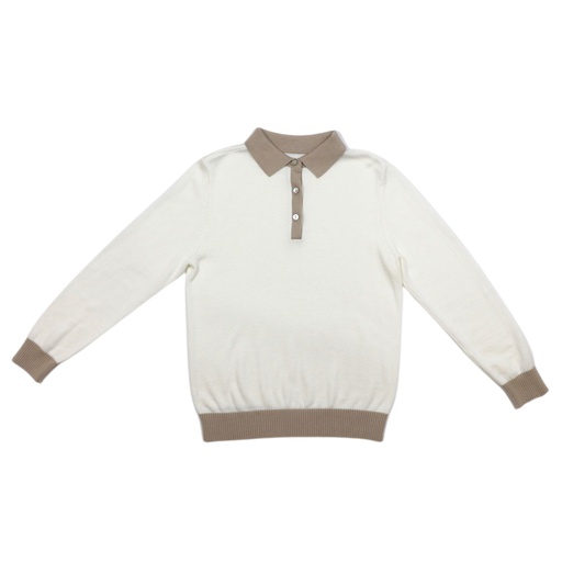 [S24-MNTB303-WH] COLOR COMBO LONG SLEEVE POLO SWEATER